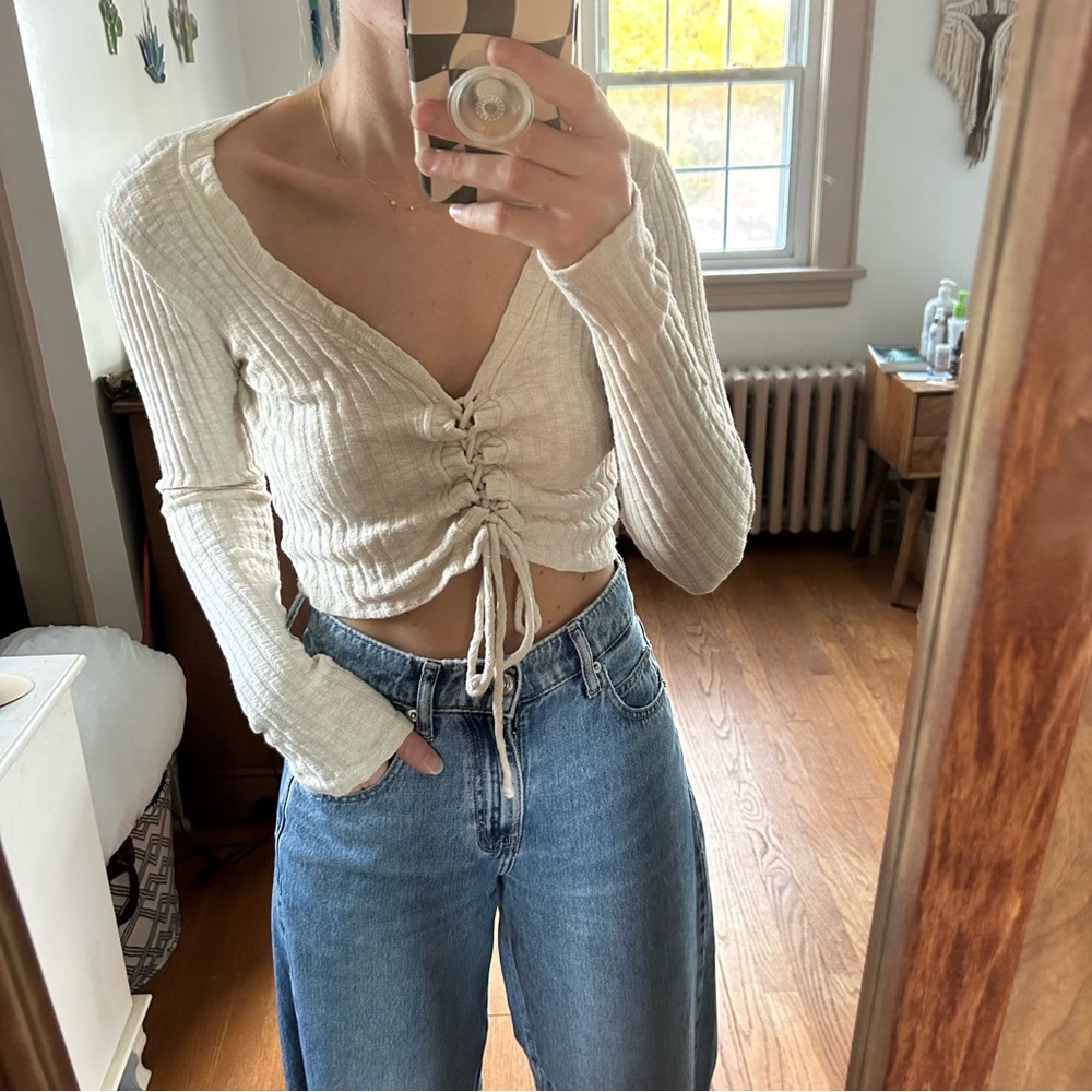 UO Ribbed Tie Up Top